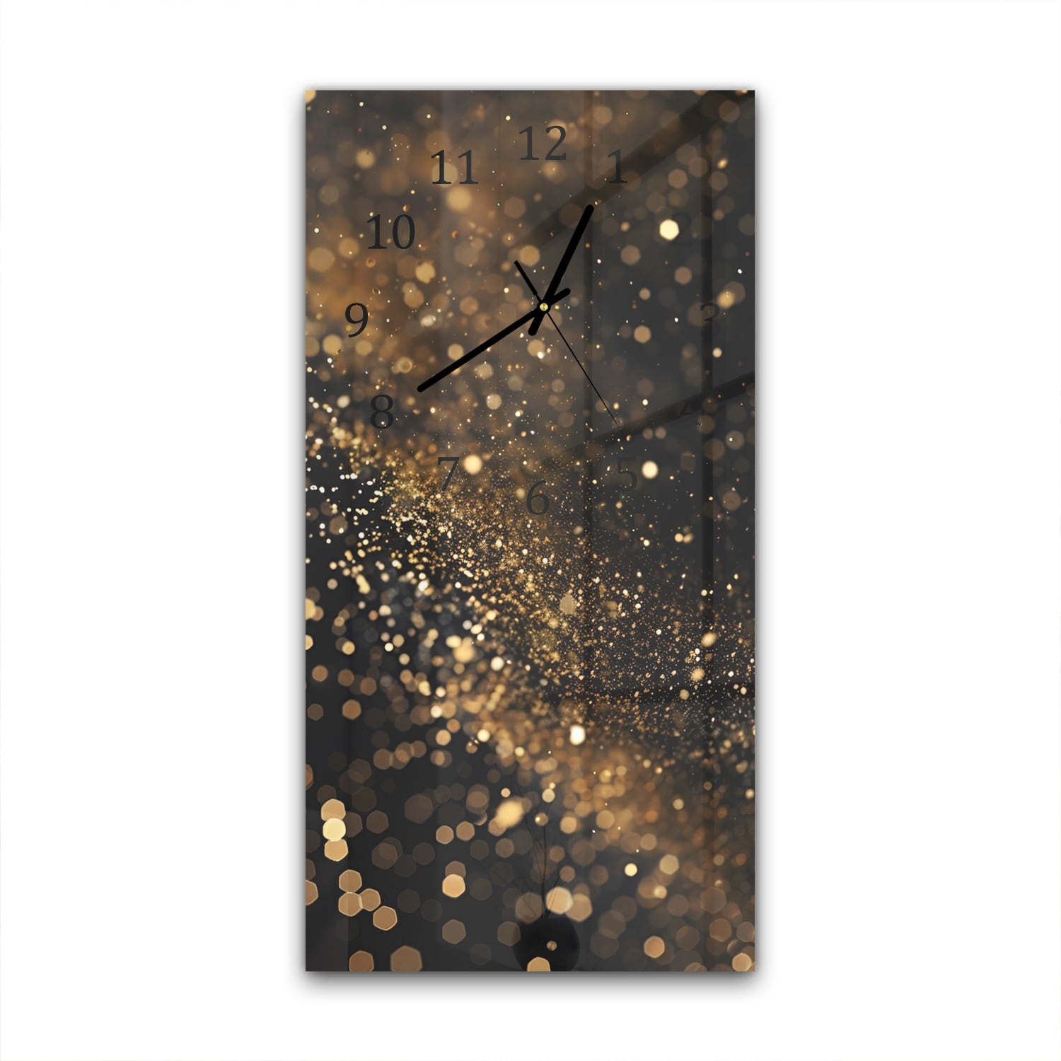 Wandklok 30x60  - Gehard Glas - Zwarte Achtergrond met Gouden Glitter