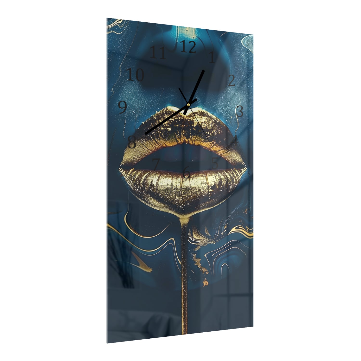 Wandklok 30x60  - Gehard Glas - Gouden Lippen in Abstracte Kunst