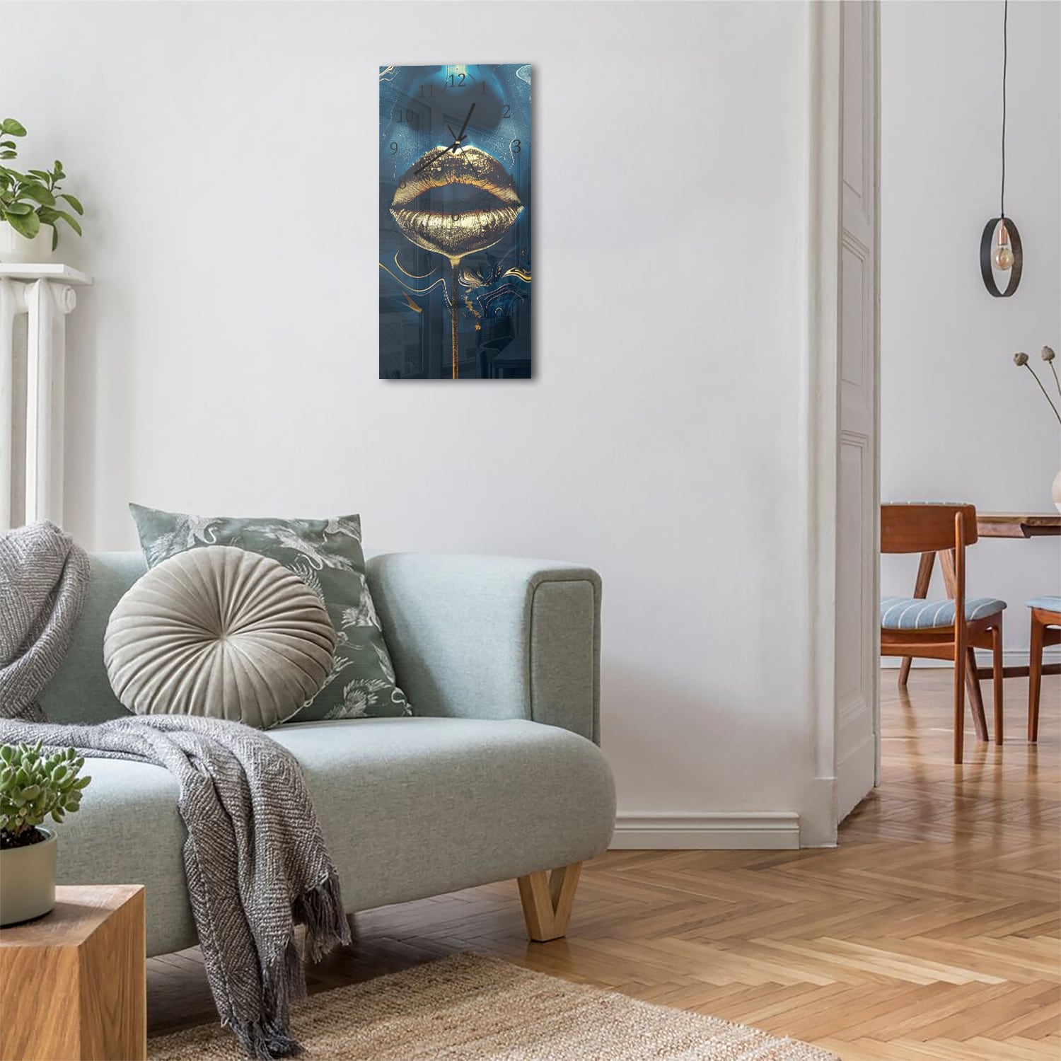 Wandklok 30x60  - Gehard Glas - Gouden Lippen in Abstracte Kunst