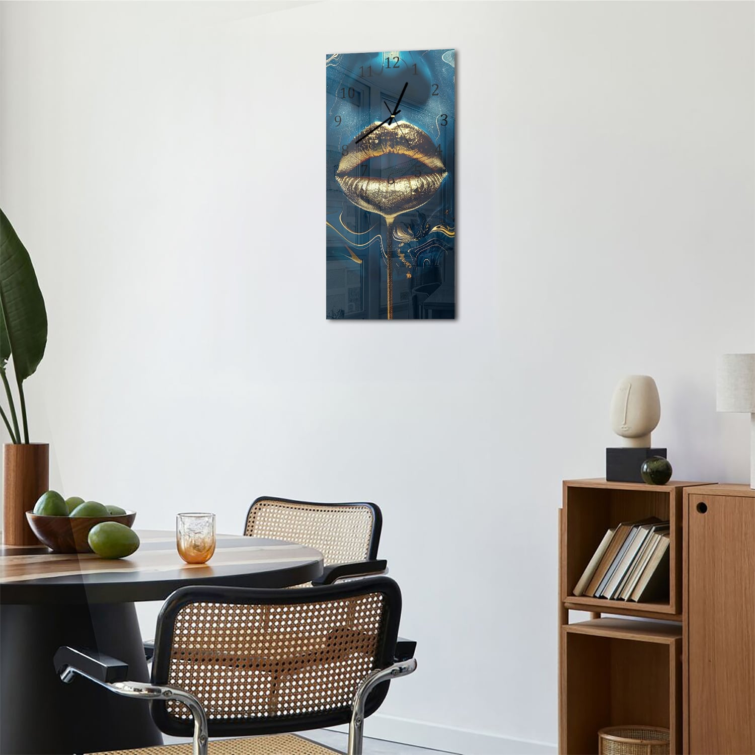 Wandklok 30x60  - Gehard Glas - Gouden Lippen in Abstracte Kunst