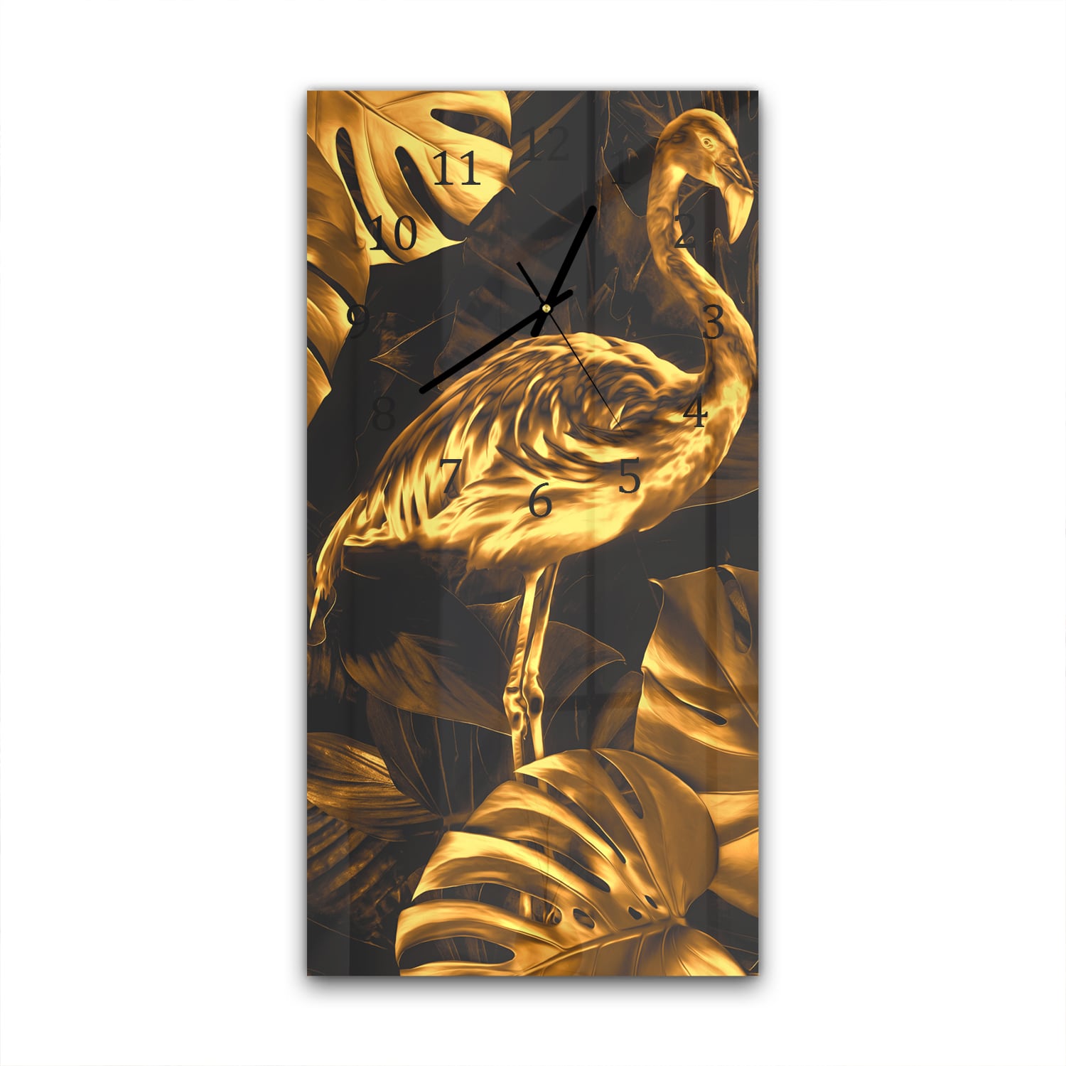 Wandklok 30x60  - Gehard Glas - Nachtelijke Gouden Flamingo