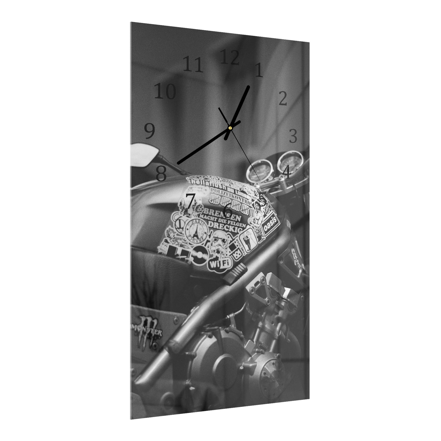 Wandklok 30x60  - Gehard Glas - Motor met Stickers