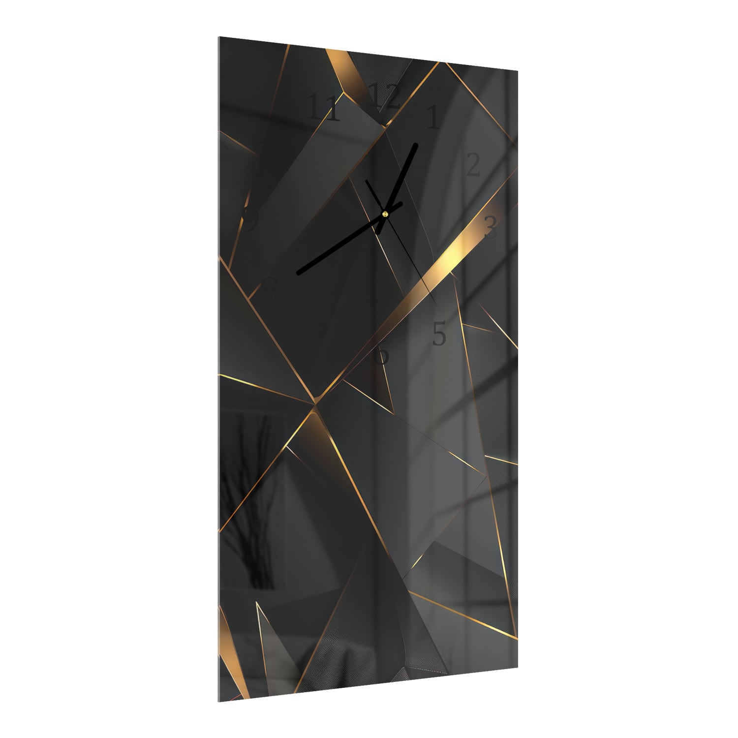 Wandklok 30x60  - Gehard Glas - Gouden Lijnen op Zwarte Geometrie