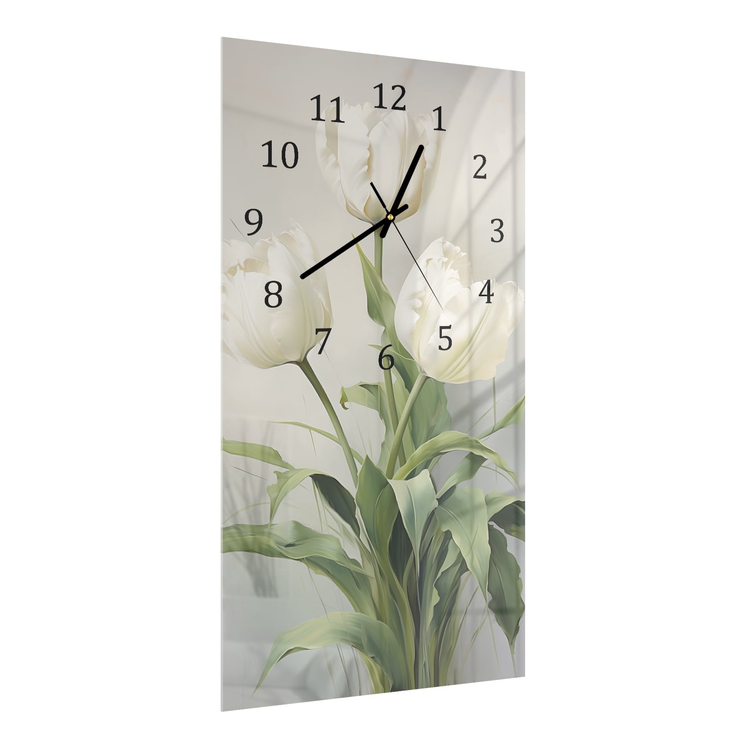 Wandklok 30x60  - Gehard Glas - Romantische Witte Tulpen