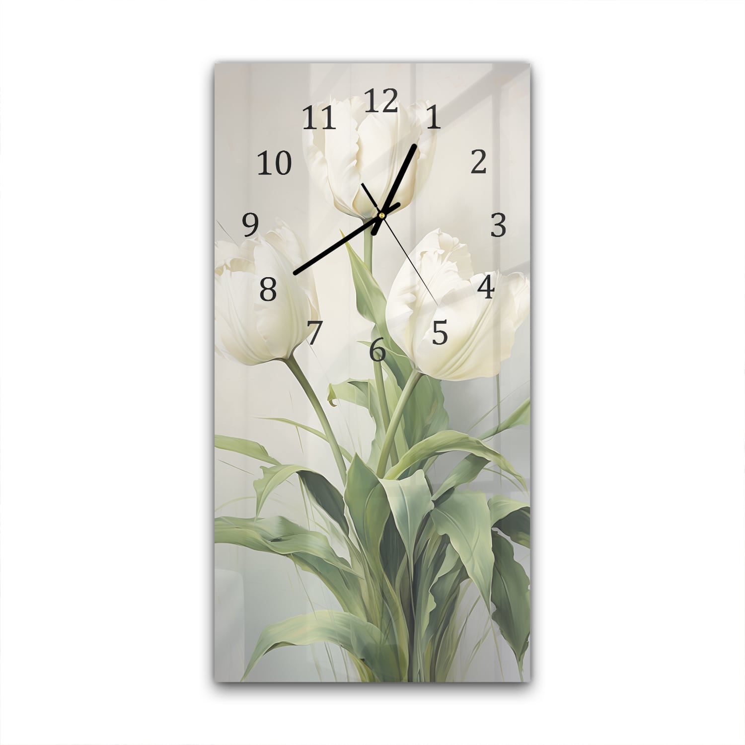 Wandklok 30x60  - Gehard Glas - Romantische Witte Tulpen