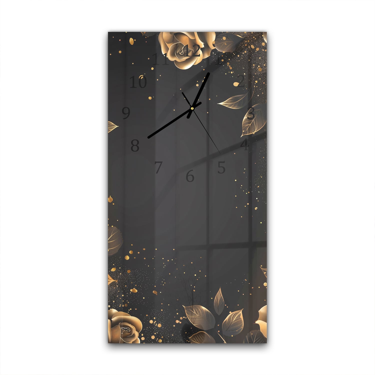 Wandklok 30x60  - Gehard Glas - Elegante Gouden Rozen