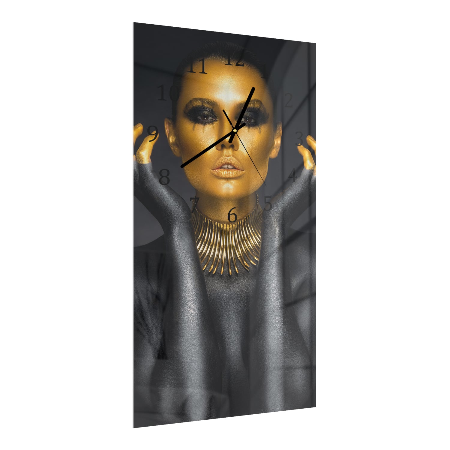 Wandklok 30x60  - Gehard Glas - Zwart/Gouden Vrouw