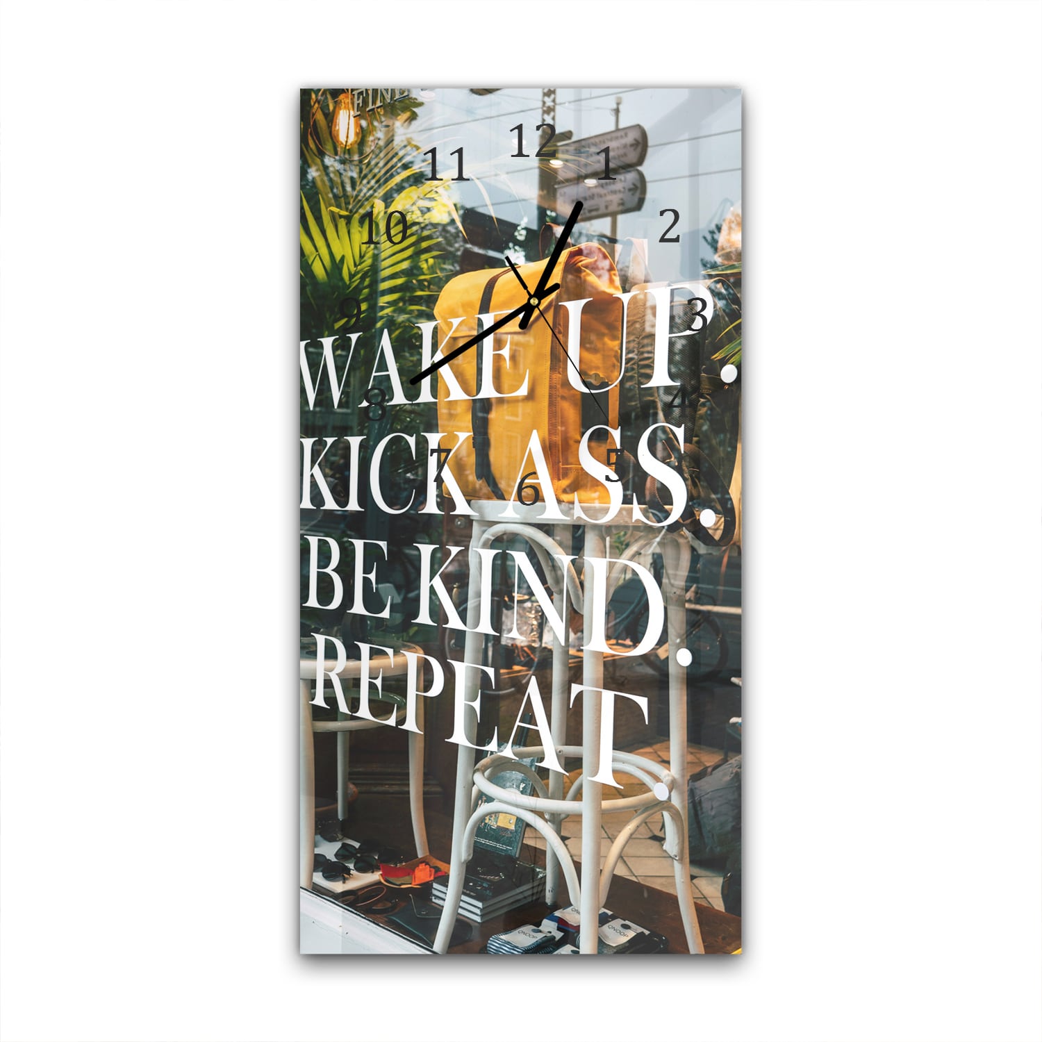 Wandklok 30x60  - Gehard Glas - Wake up, Kick ass, Be Kind, Repeat