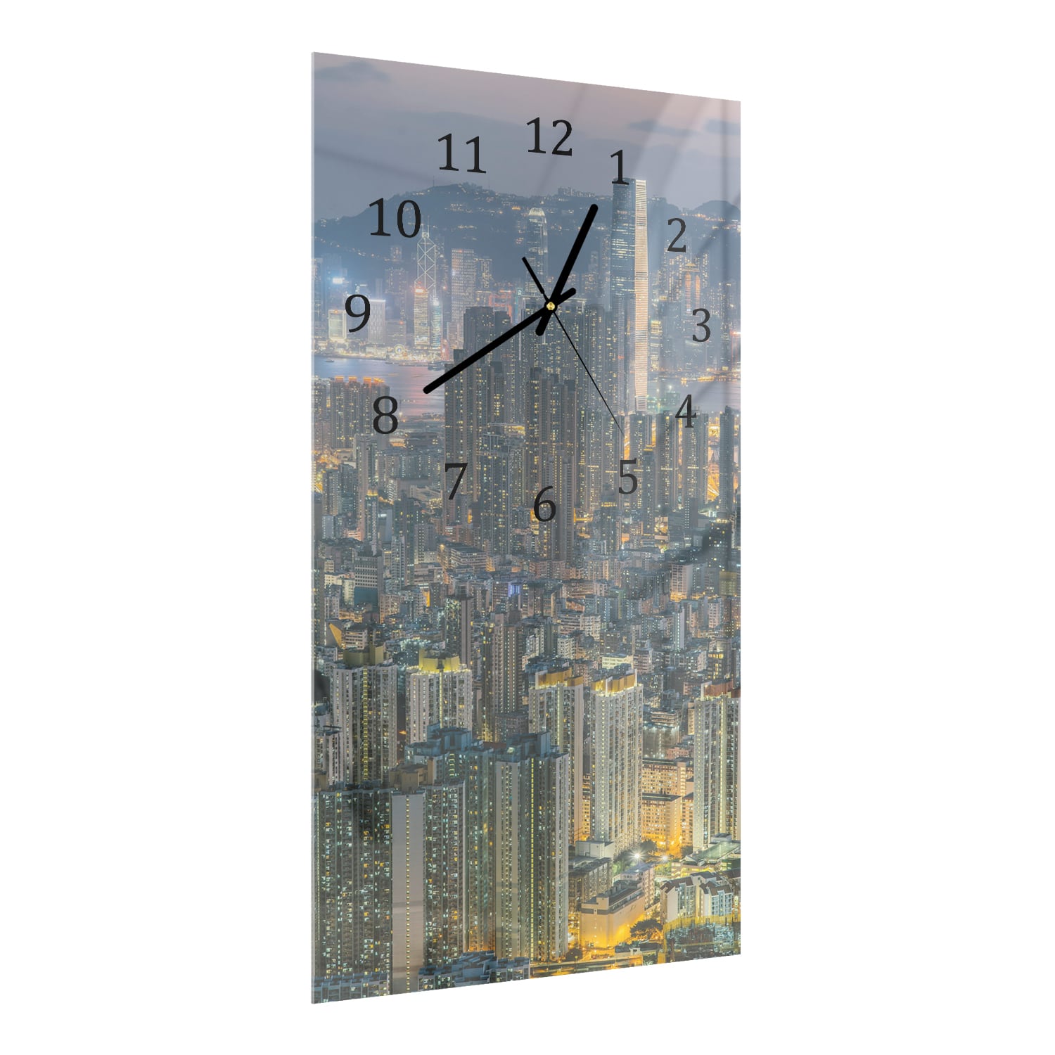 Wandklok 30x60  - Gehard Glas - Hong Kong in de Nacht