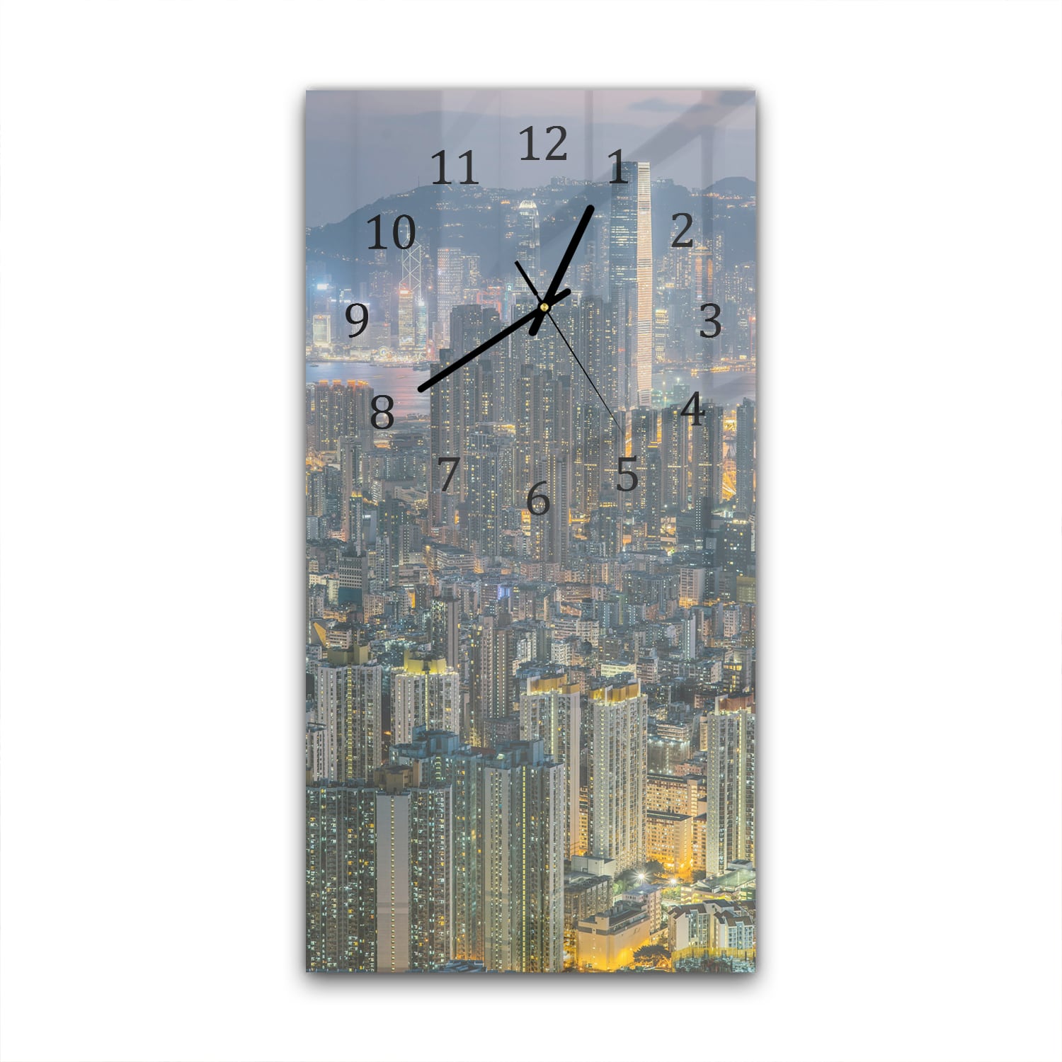 Wandklok 30x60  - Gehard Glas - Hong Kong in de Nacht