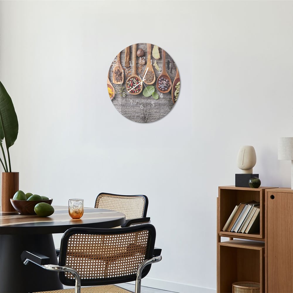 Wandklok Rond 30cm - Gehard Glas - Houten Lepels met Kruiden