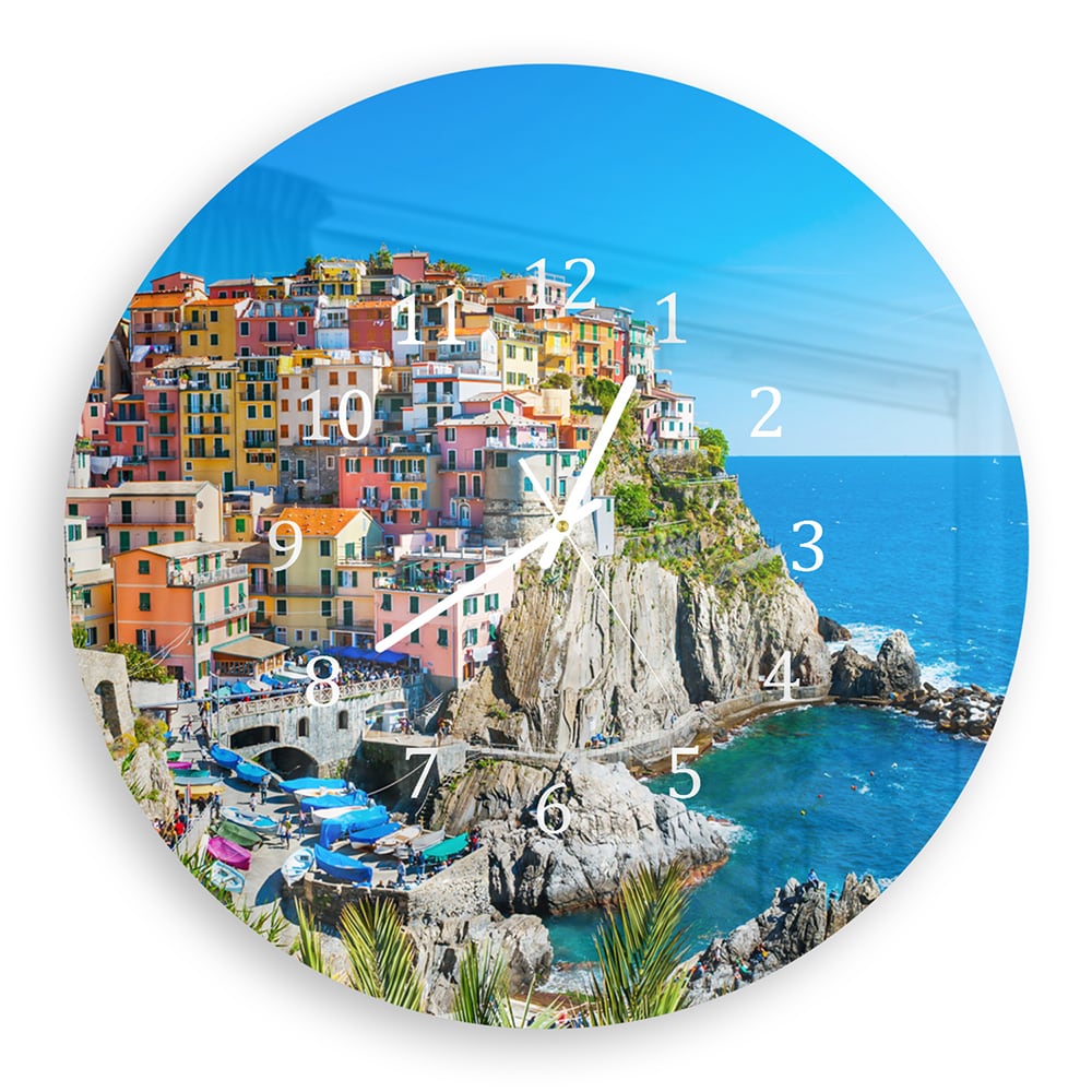 Wandklok Rond 30cm - Gehard Glas - Kleurrijk Cinque Terre aan de Kust