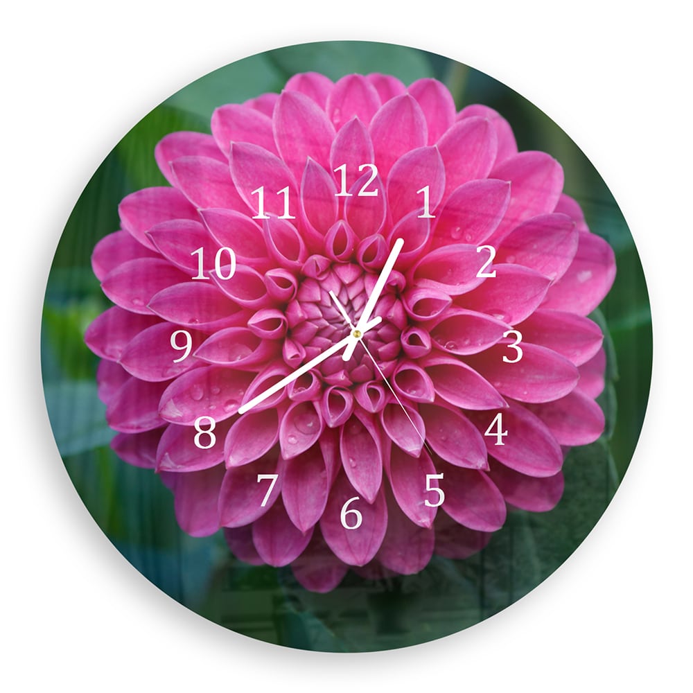 Wandklok Rond 30cm - Gehard Glas - Roze Dahlia