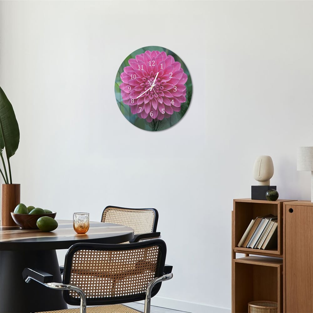 Wandklok Rond 30cm - Gehard Glas - Roze Dahlia