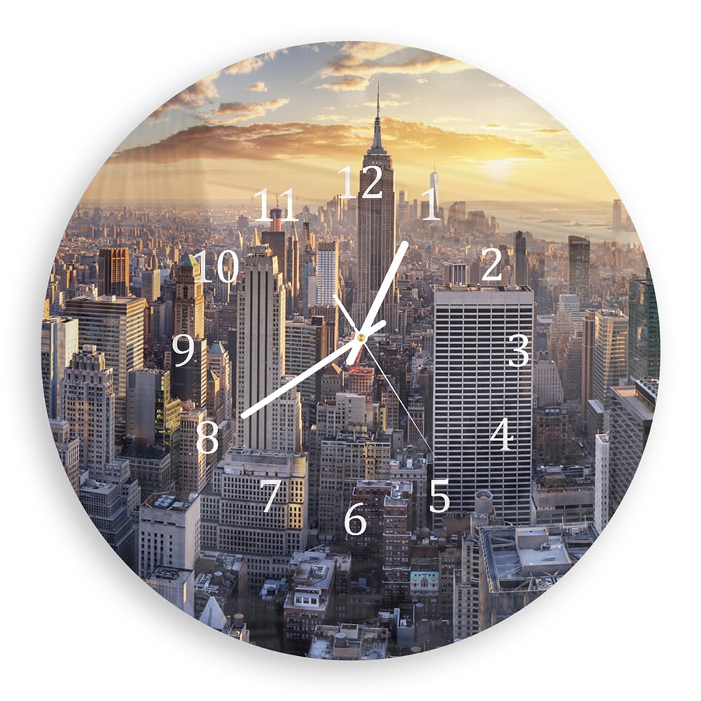 Wandklok Rond 30cm - Gehard Glas - Zonsondergang over New York City