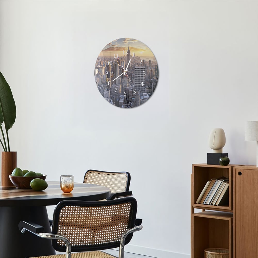 Wandklok Rond 30cm - Gehard Glas - Zonsondergang over New York City