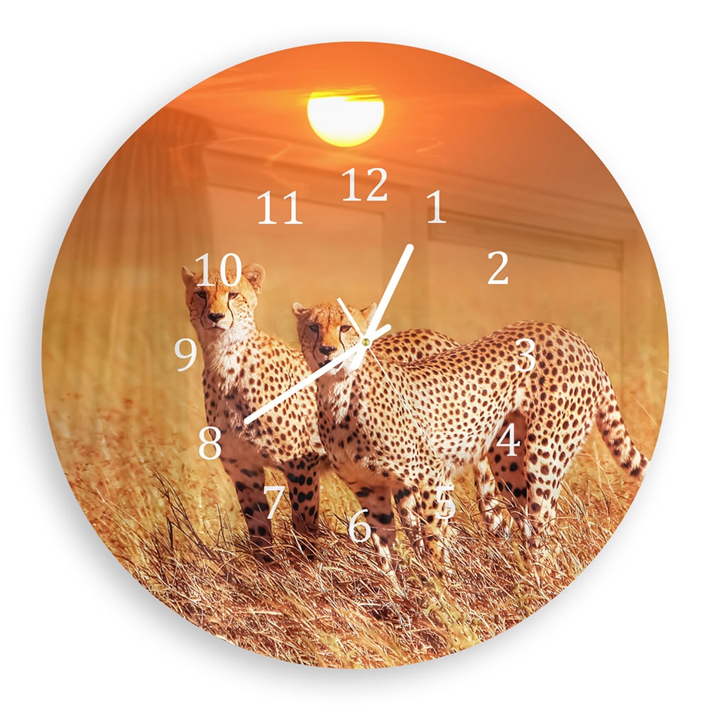 Wandklok Rond 30cm - Gehard Glas - Twee Cheetahs