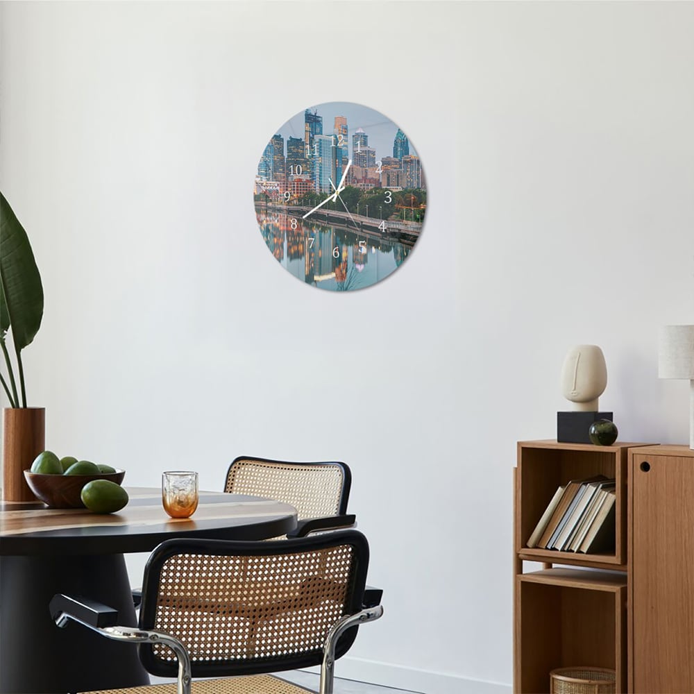 Wandklok Rond 30cm - Gehard Glas - Philadelphia Skyline bij Nacht