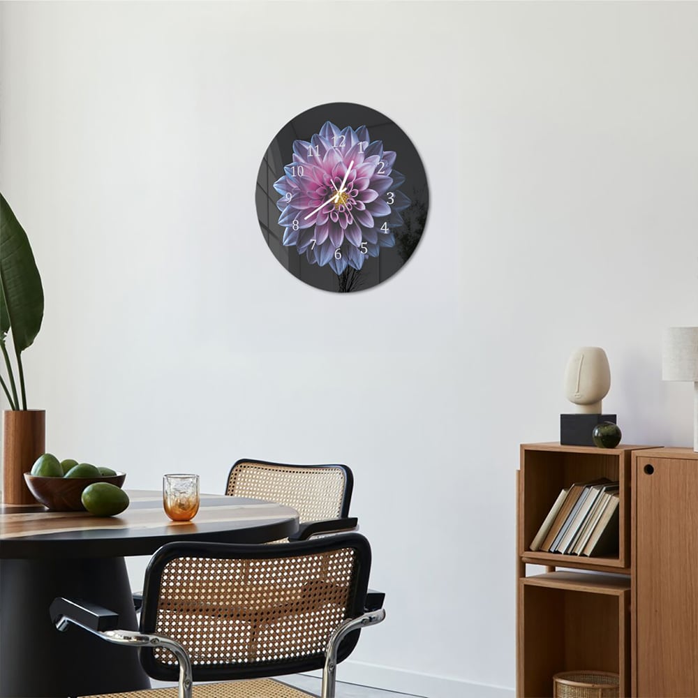 Wandklok Rond 30cm - Gehard Glas - Blauw/Roze Dahlia