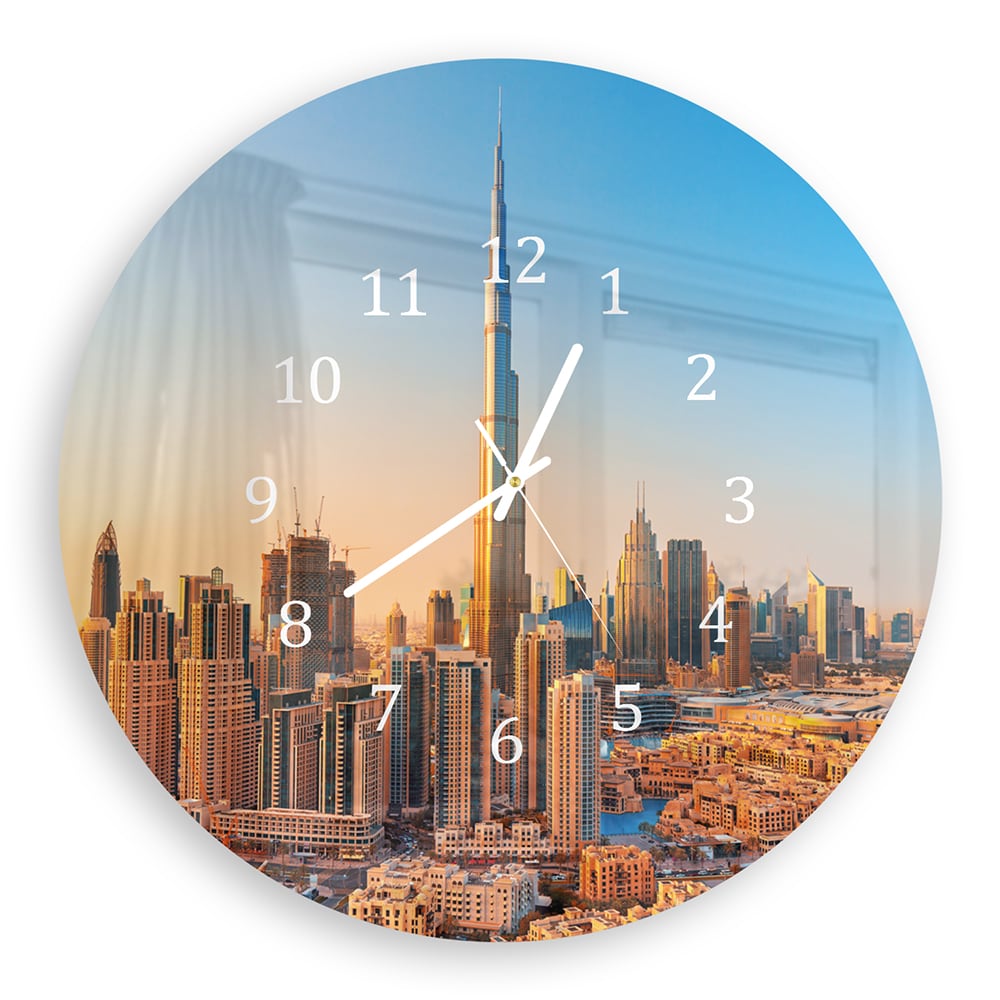 Wandklok Rond 30cm - Gehard Glas - Zonsondergang in Dubai