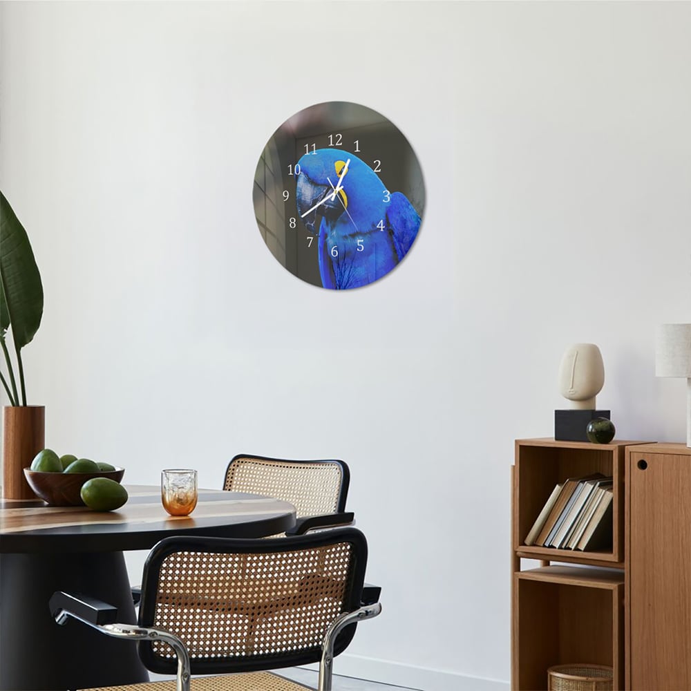 Wandklok Rond 30cm - Gehard Glas - Blauwe Ara