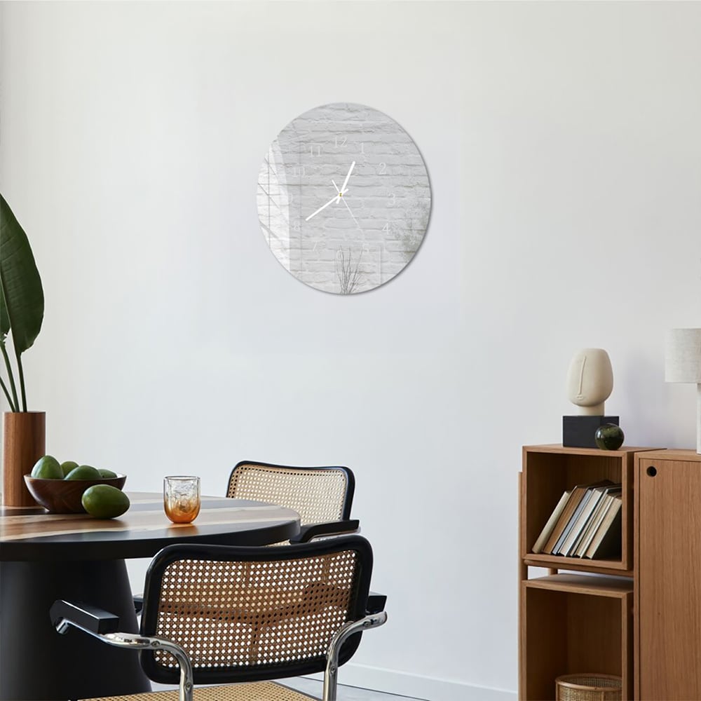 Wandklok Rond 30cm - Gehard Glas - Witte Stenen Muur