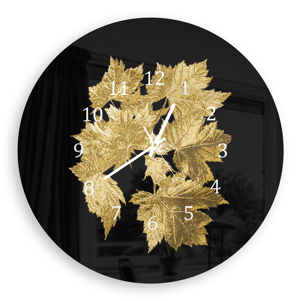 Wandklok Rond 30cm - Gehard Glas - Gouden Bladeren Patroon