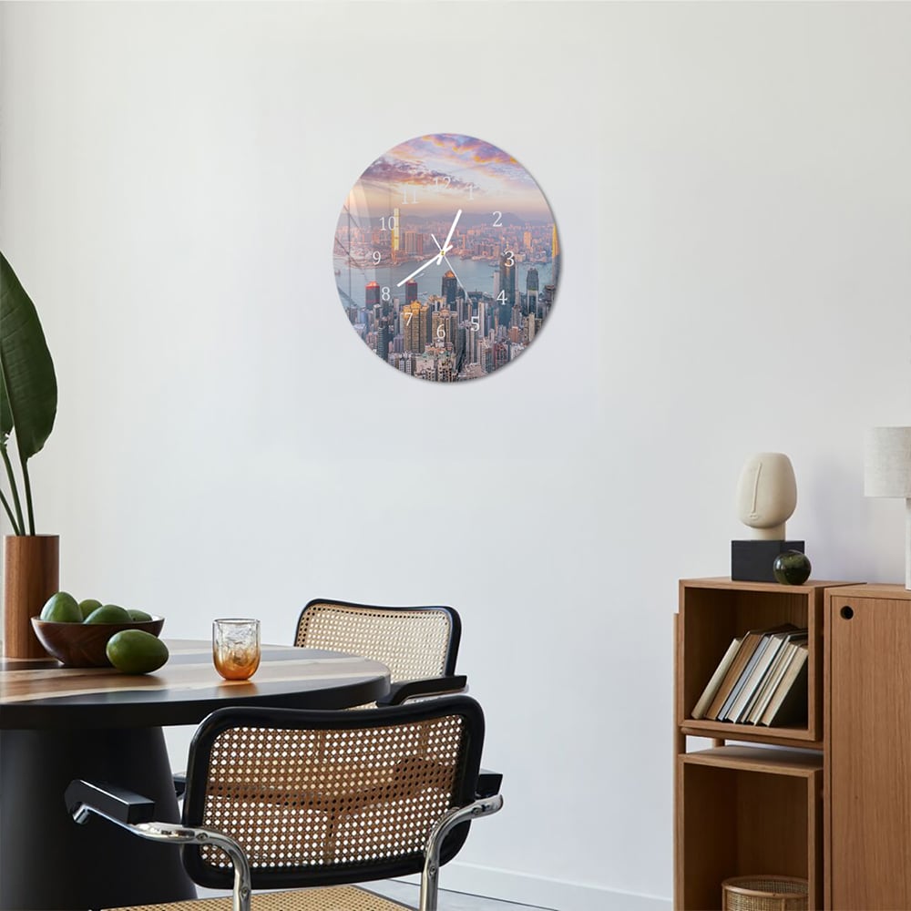 Wandklok Rond 30cm - Gehard Glas - Hong Kong Skyline