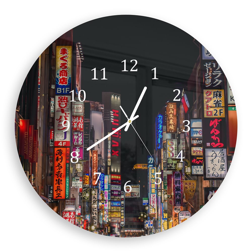 Wandklok Rond 30cm - Gehard Glas - Kabukicho Shinjuku Neonlichten