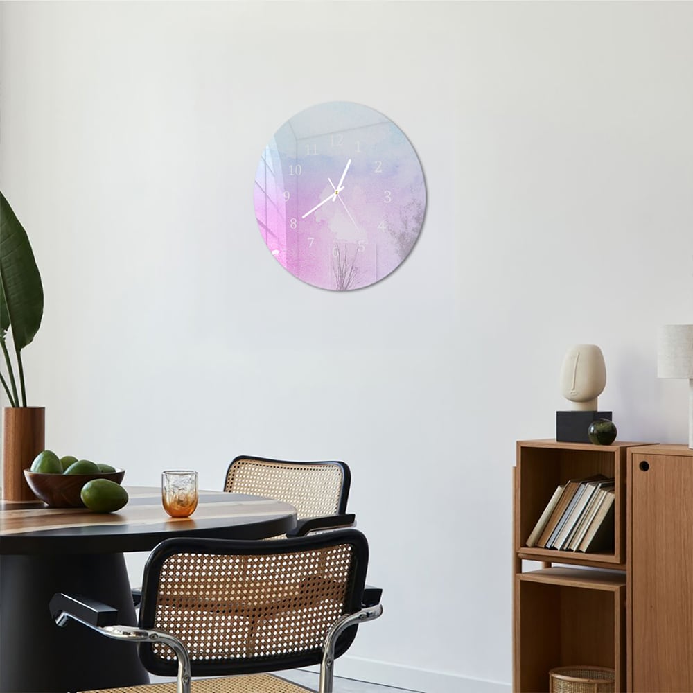 Wandklok Rond 30cm - Gehard Glas - Roze-Blauwe Waterverf