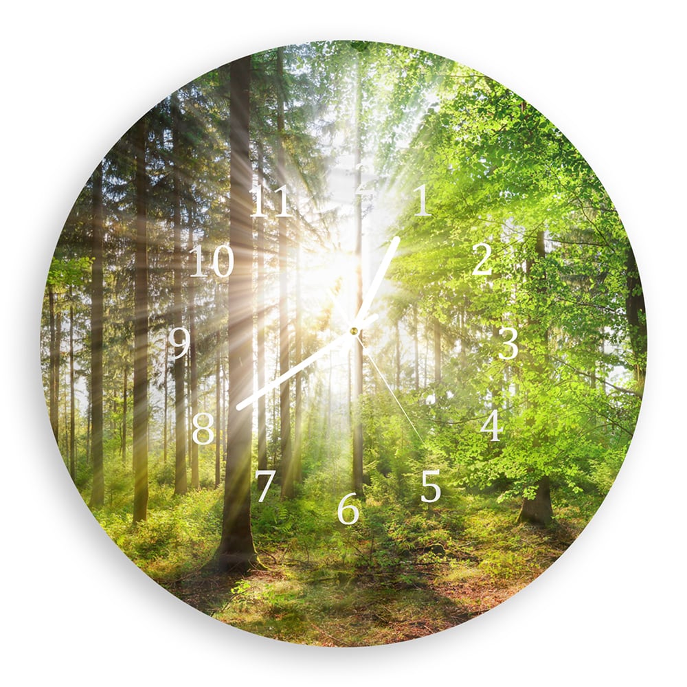 Wandklok Rond 30cm - Gehard Glas - Zonlicht in het Bos