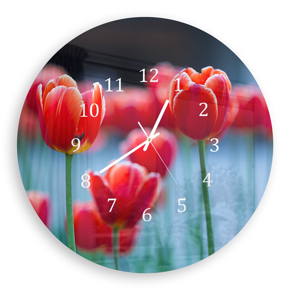 Wandklok Rond 30cm - Gehard Glas - Rode Tulpen