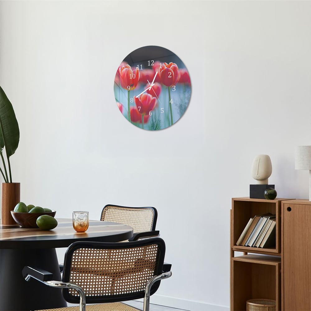 Wandklok Rond 30cm - Gehard Glas - Rode Tulpen