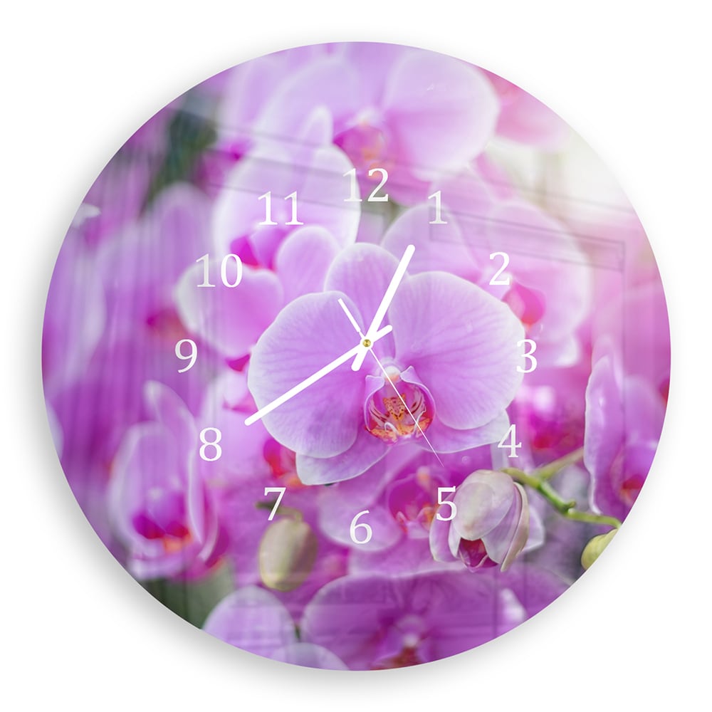 Wandklok Rond 30cm - Gehard Glas - Stralende Orchideeën