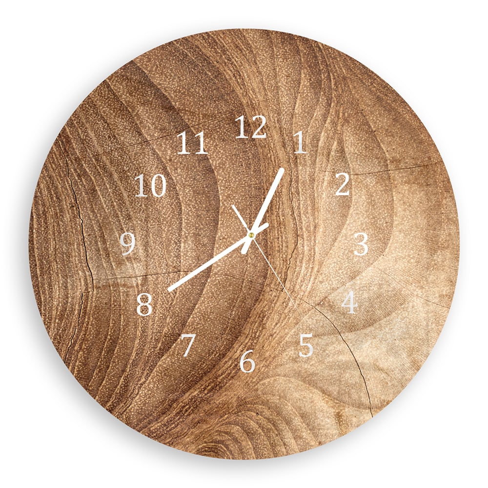 Wandklok Rond 30cm - Gehard Glas - Hout Textuur