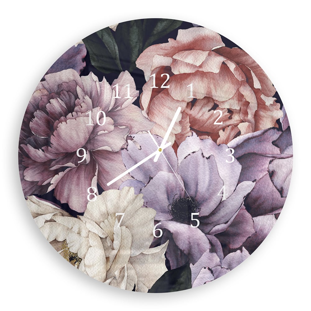 Wandklok Rond 30cm - Gehard Glas - Bloemen Patroon van Waterverf