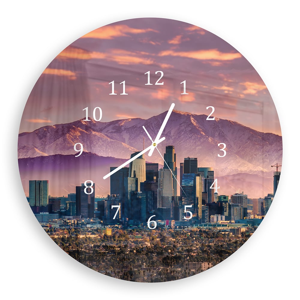 Wandklok Rond 30cm - Gehard Glas - Los Angeles Skyline bij Zonsondergang