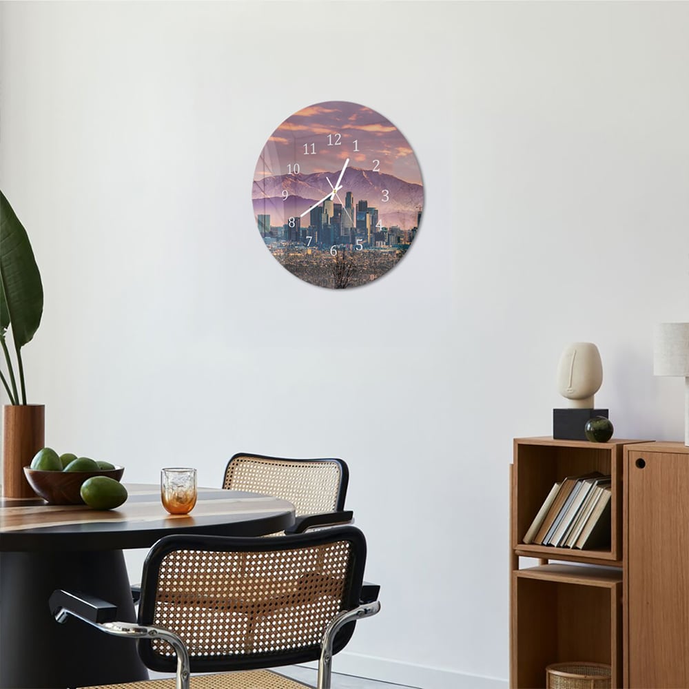 Wandklok Rond 30cm - Gehard Glas - Los Angeles Skyline bij Zonsondergang