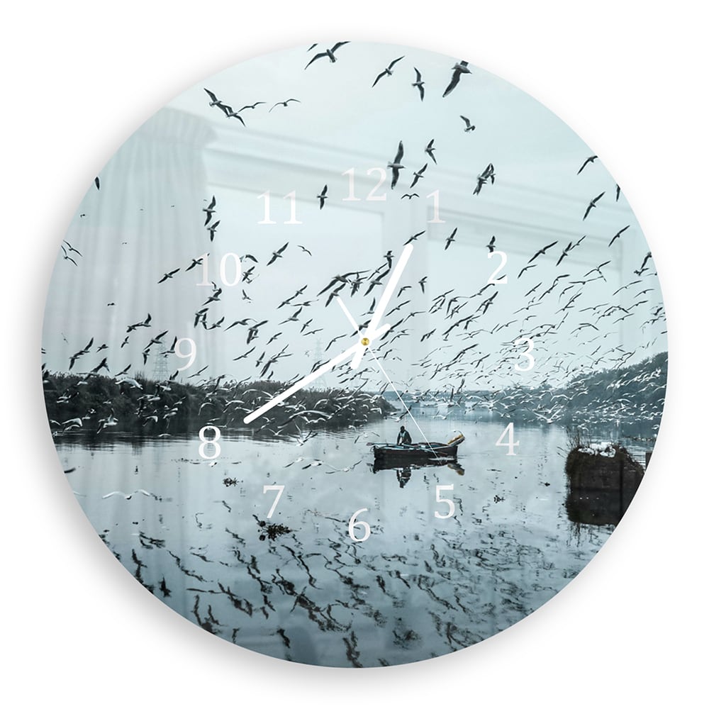 Wandklok Rond 30cm - Gehard Glas - Vogelvlucht over Water