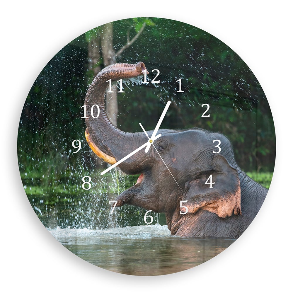 Wandklok Rond 30cm - Gehard Glas - Badende Olifant