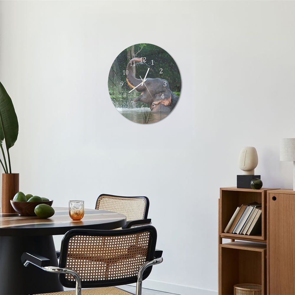 Wandklok Rond 30cm - Gehard Glas - Badende Olifant