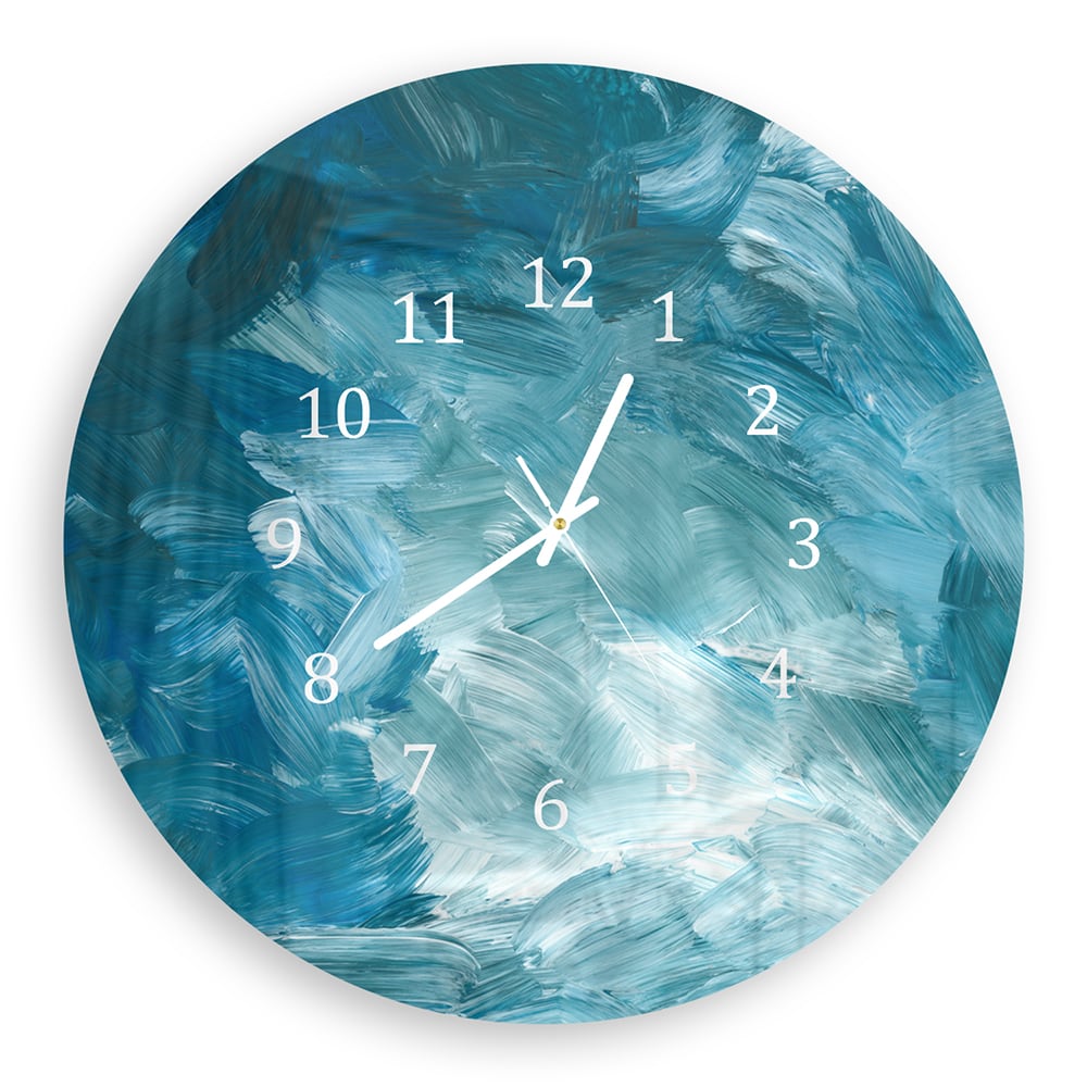 Wandklok Rond 30cm - Gehard Glas - Abstracte Blauwe Penseelstroken