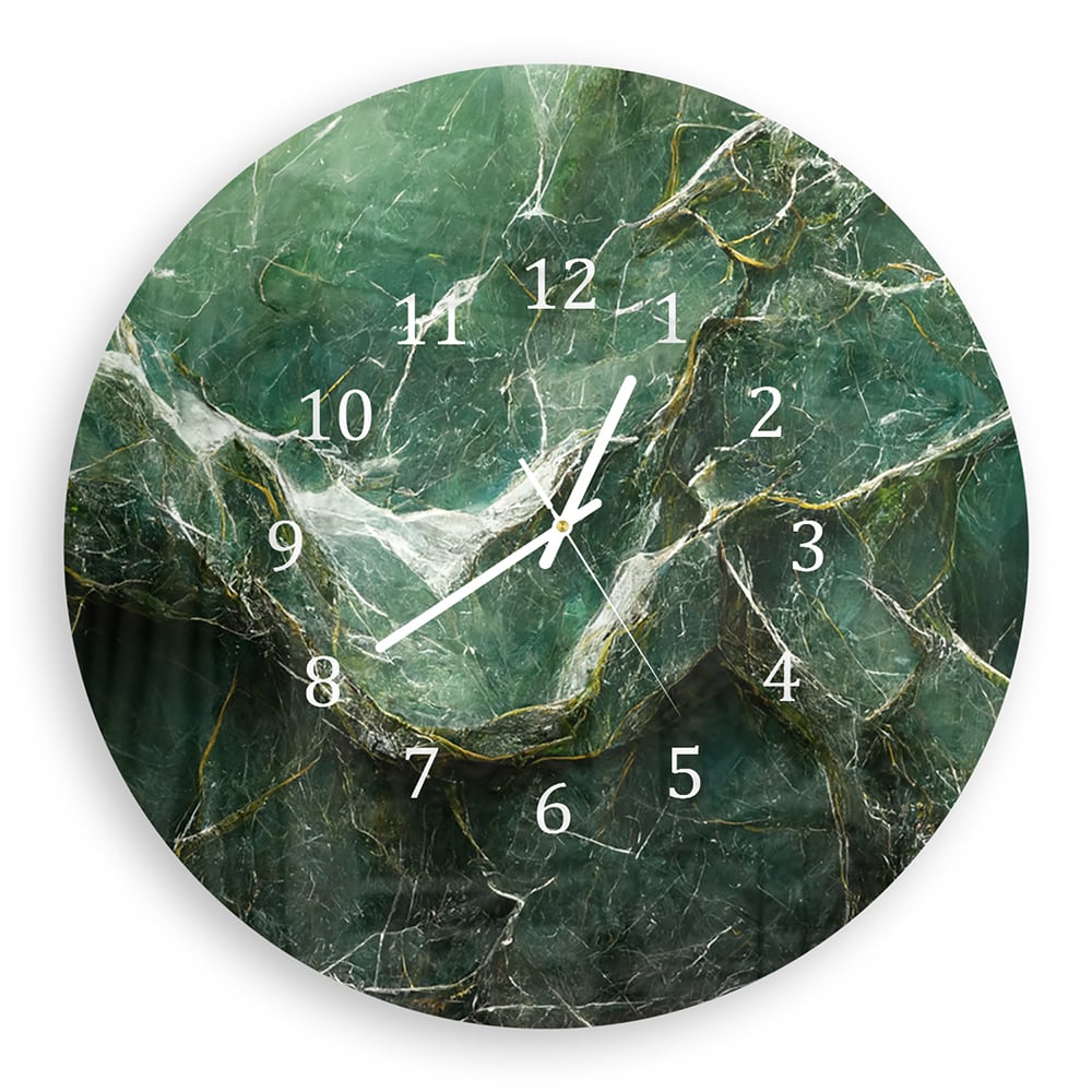 Wandklok Rond 30cm - Gehard Glas - Luxe Groen Marmer