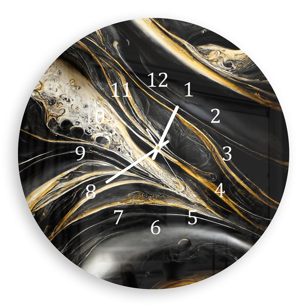 Wandklok Rond 30cm - Gehard Glas - Abstracte Goud en Zwart Marmer