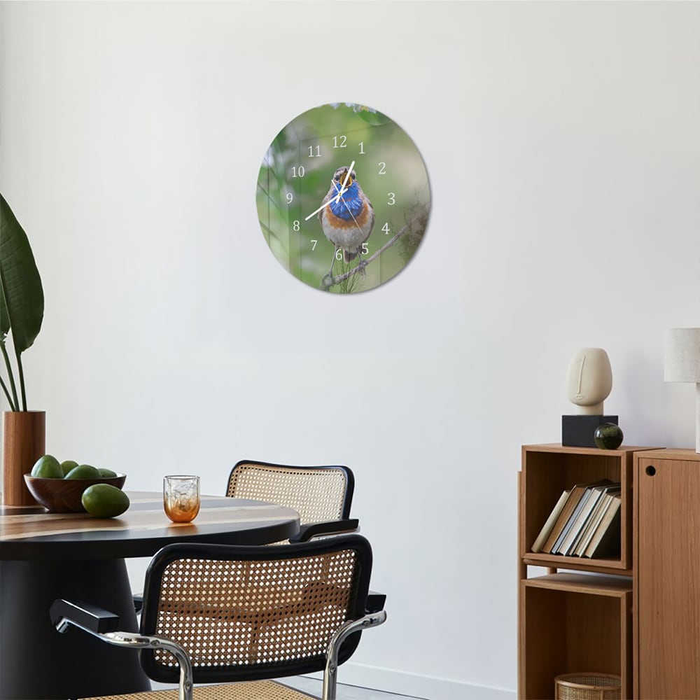 Wandklok Rond 30cm - Gehard Glas - Schattige Blauwborst