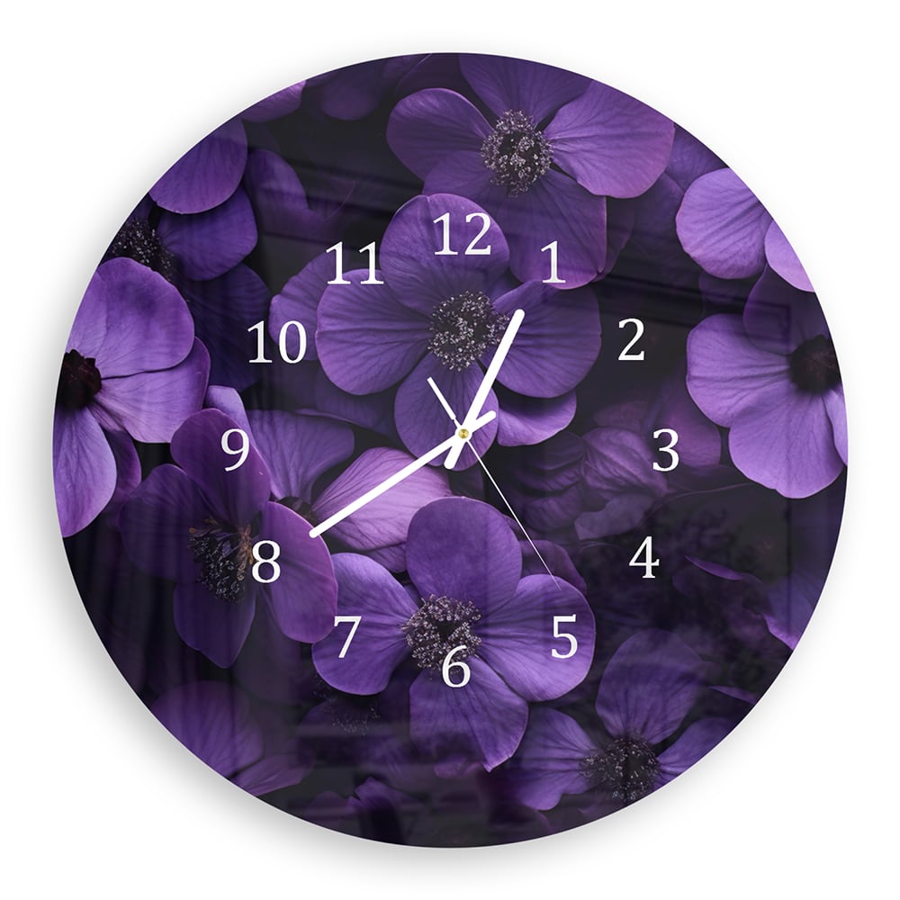 Wandklok Rond 30cm - Gehard Glas - Paarse Bloemen