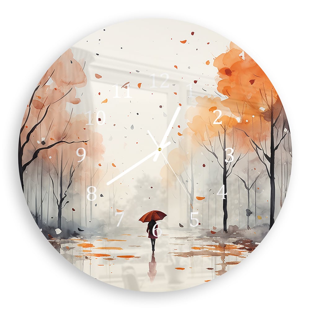 Wandklok Rond 30cm - Gehard Glas - Waterverf Schilderij van Herfst Park