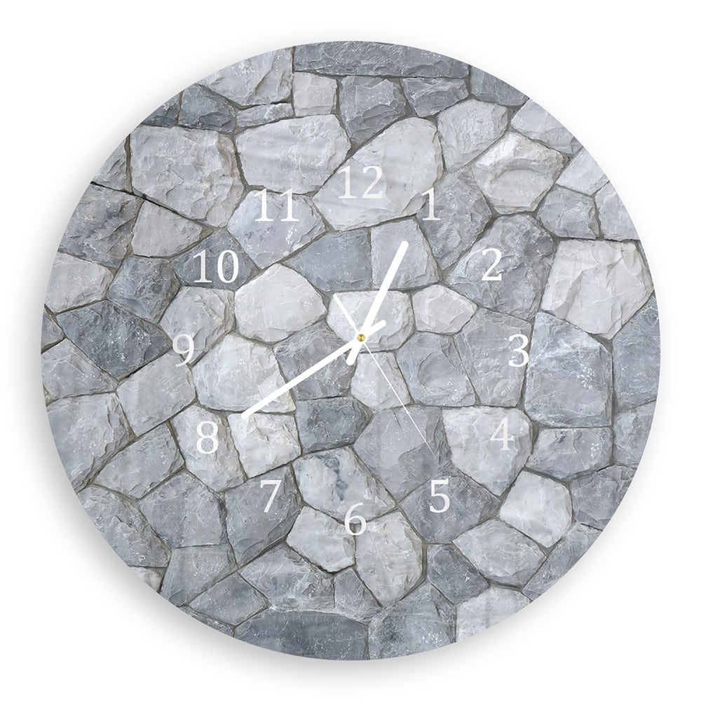 Wandklok Rond 30cm - Gehard Glas - Decoratieve Leistenen Muur