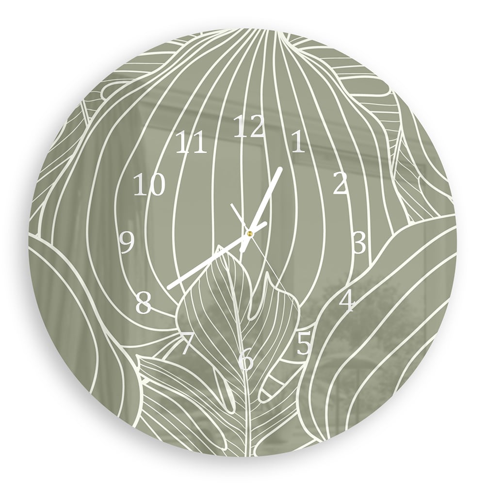 Wandklok Rond 30cm - Gehard Glas - Botanisch Blad Lijnkunst Patroon