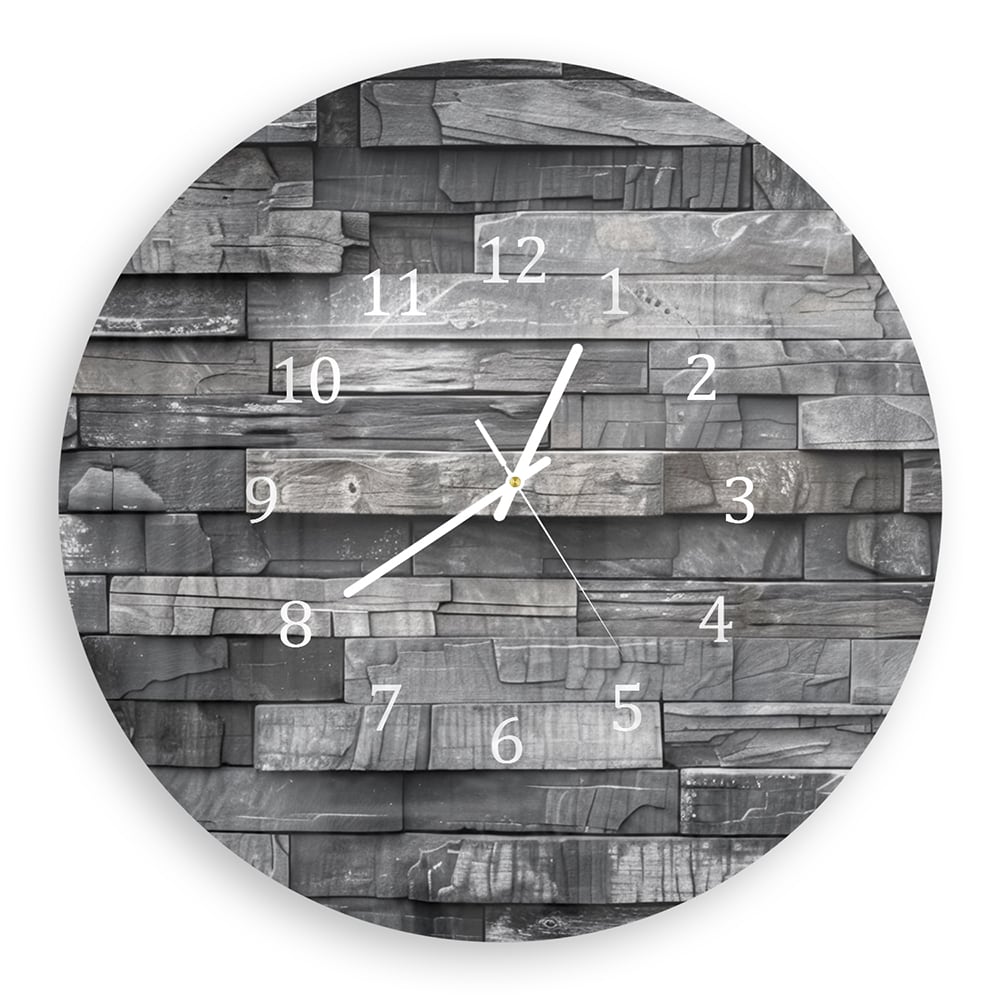 Wandklok Rond 30cm - Gehard Glas - Stenen Muur Zwart-Wit